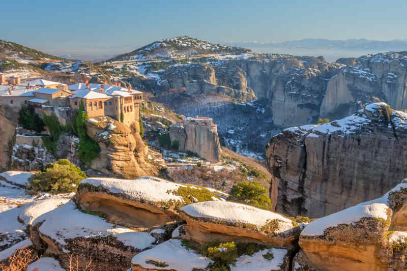 Mountains and Monasteries in Meteroa, Kalabaka, winter in Greece