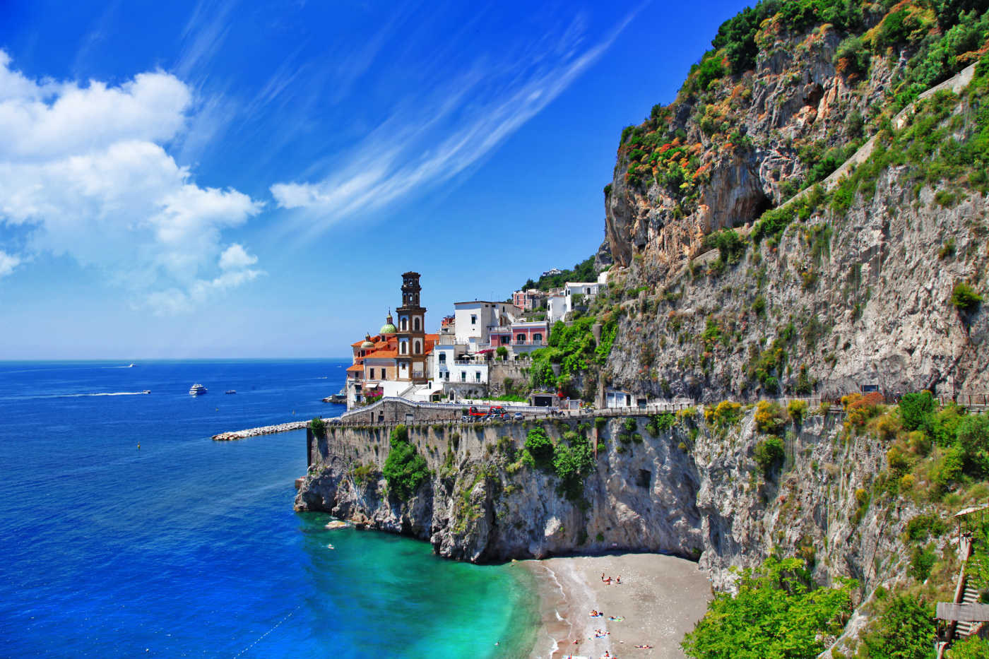 Beautiful View Of Amalfi On The Mediterranean Coast With Lemons In