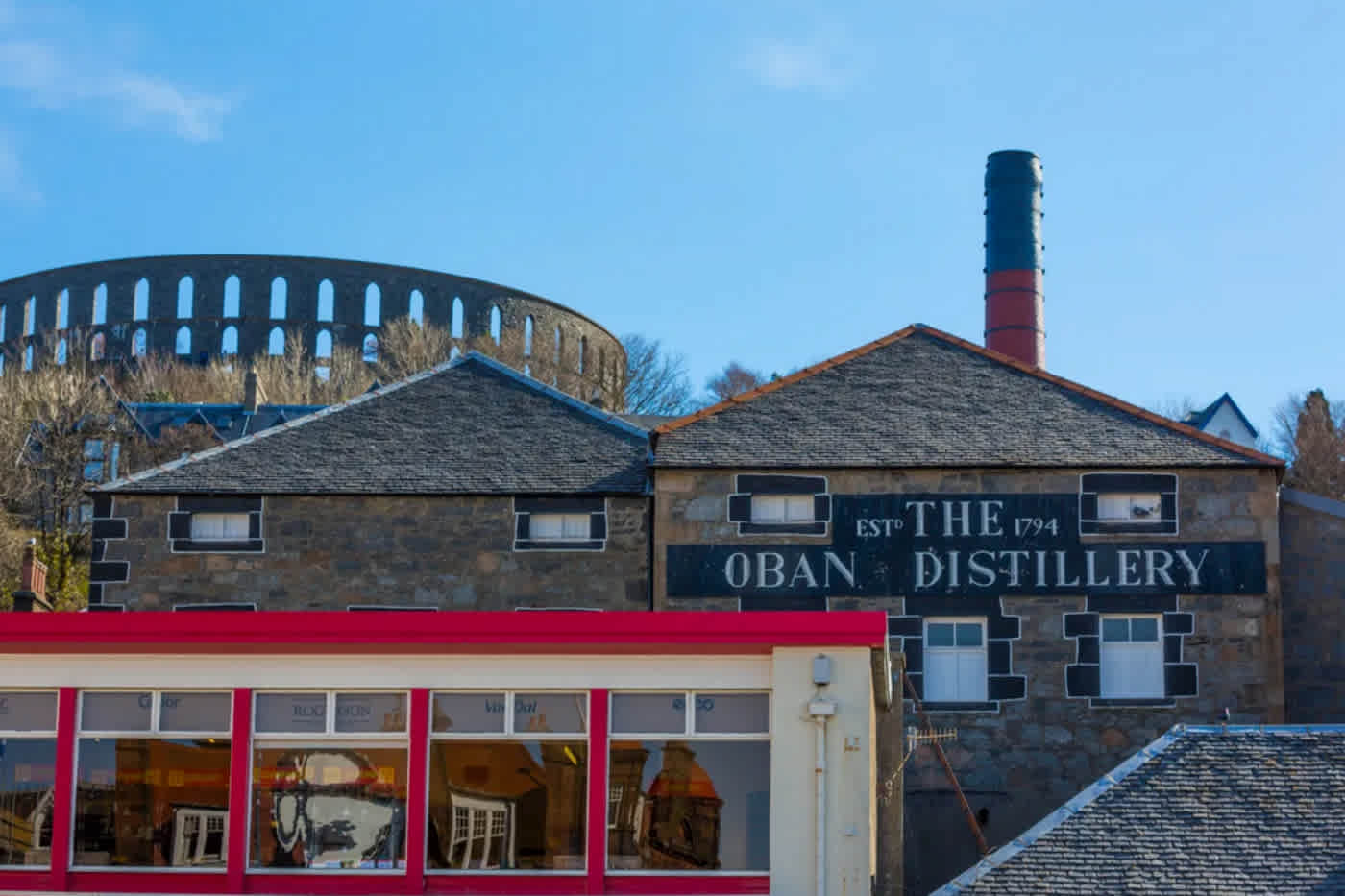 The Oban Distillery and McCaig s Tower