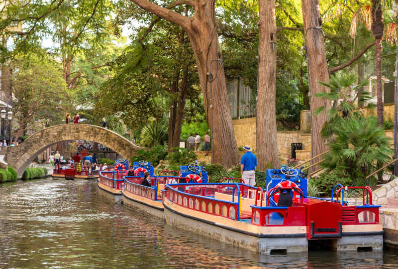 Boats on River Walk in San Antonio Texas