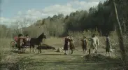 wide shot of standoff on road