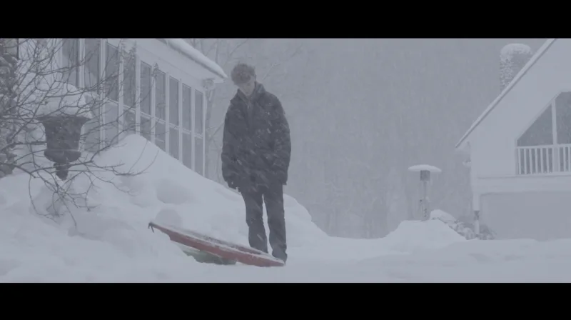 vermont winter wide shot of sleds