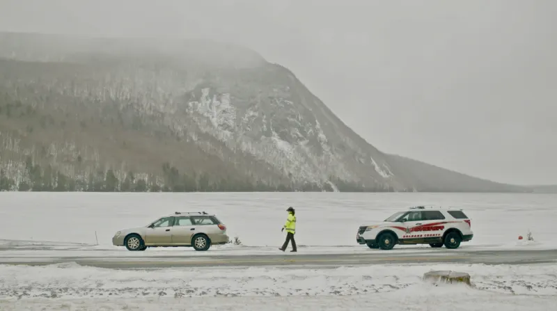 cop car on lake willoughby