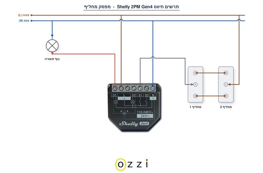 תרשים חיווט שלי 2PM - מפסק מחליף
