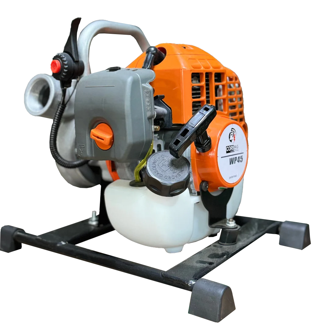 Motobomba CORMAG 2.5HP de alta presión, aluminio, arranque eléctrico y manual, 200 L/min de caudal y 30 m de altura máxima.