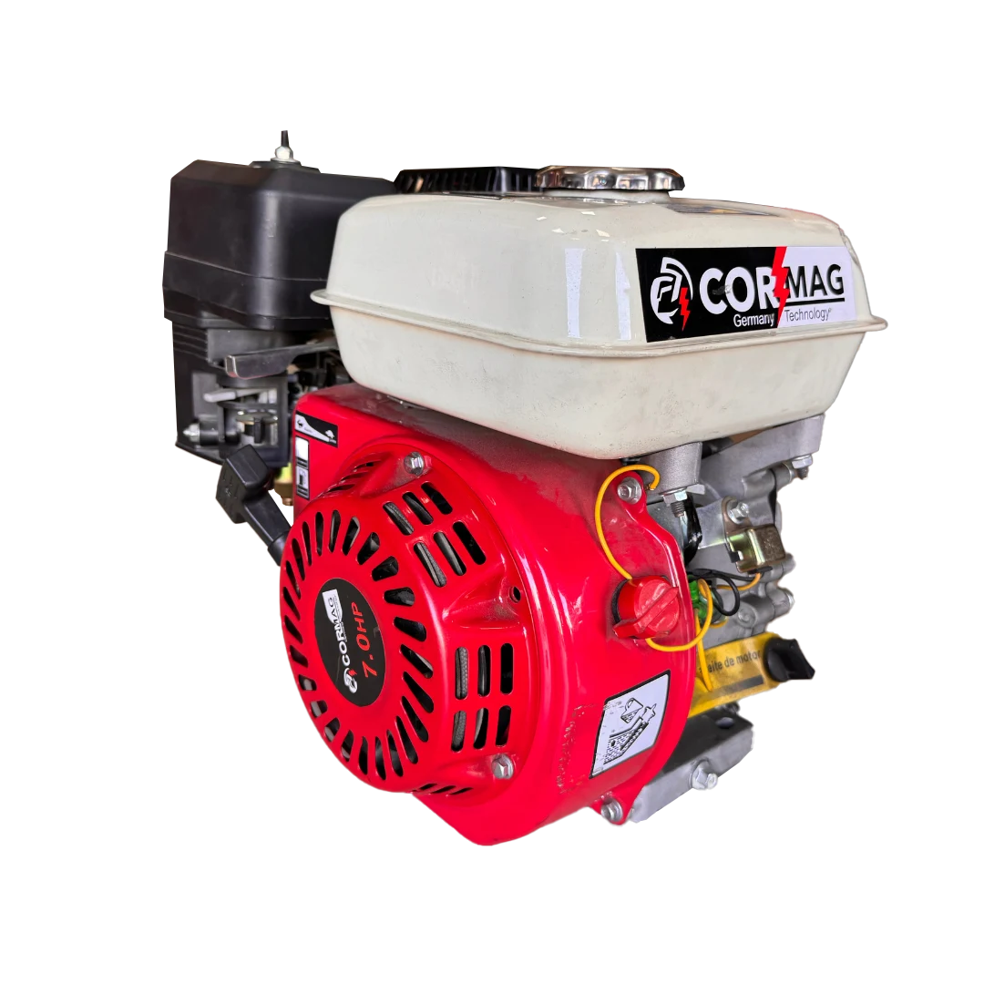 Motor a gasolina CORMAG 7HP con arranque manual y tanque de 3.6L, ideal para mezcladoras, motobombas y equipos de construcción.