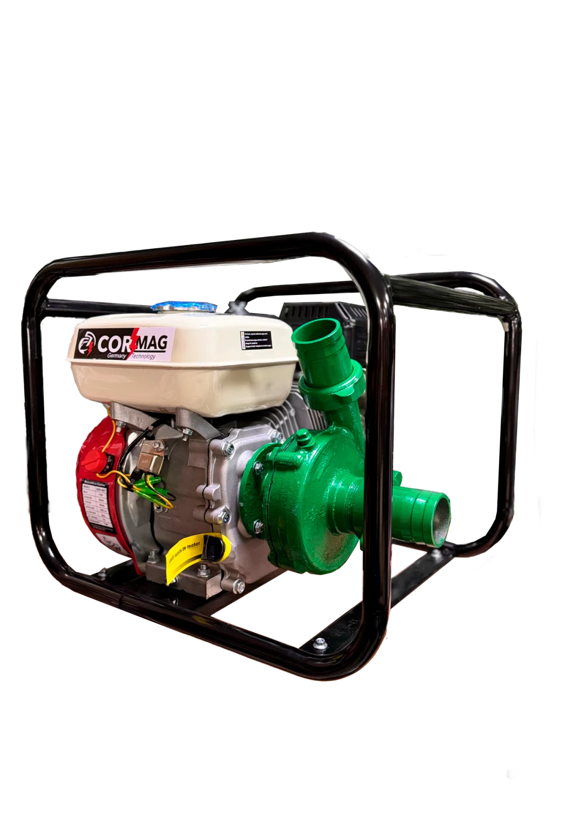 La Motobomba Cormag 7HP 2x2 de alta presión está diseñada para riego, drenaje y suministro de agua en agricultura e industria. Motor a gasolina, 600 L/min y 25 m de presión.