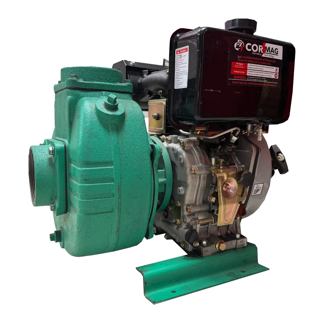 Motobomba Cormag 16HP 6x6, equipo de alta capacidad para bombeo de agua en labores agrícolas e industriales.