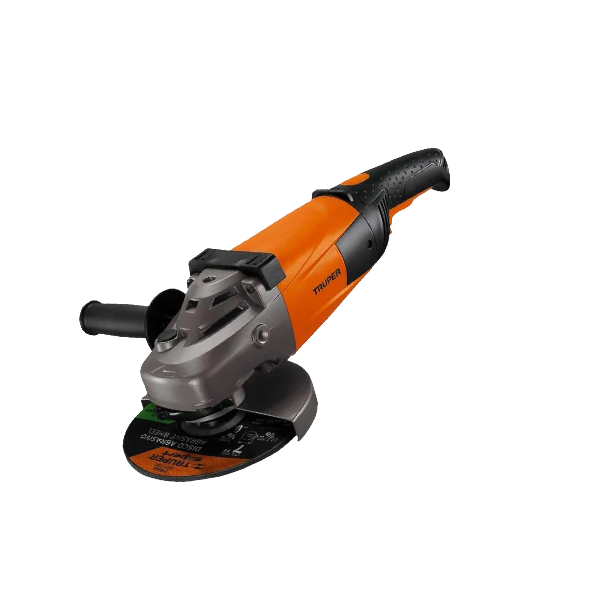 Pulidora Truper 2200W de 7” con mango ajustable, carbones expuestos y motor de alta potencia para trabajos continuos en concreto, acero y piedra.