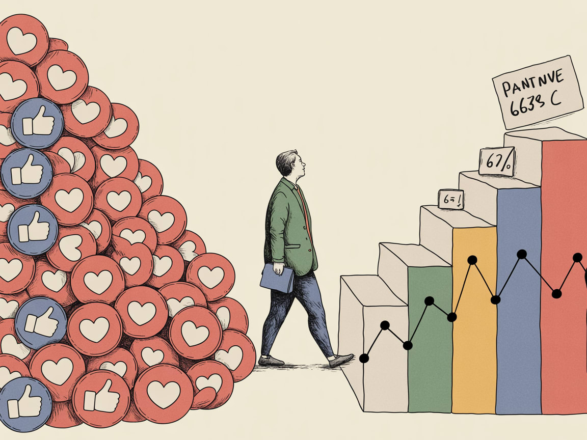 Abstract representation of social media signals flowing through a strategic funnel toward measurable business outcomes