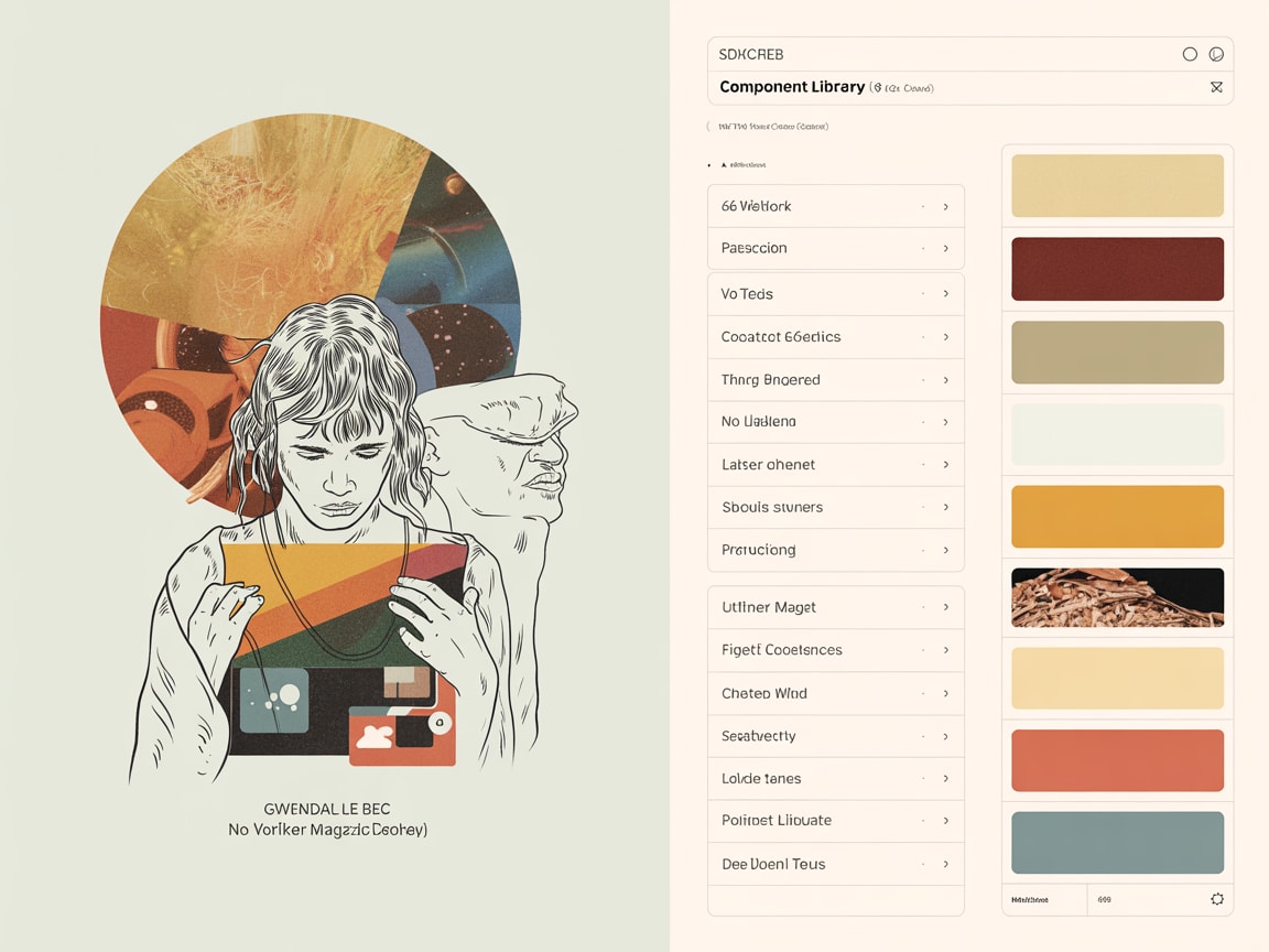 A structured grid of visual brand elements — colour swatches, textures, and typographic scales — arranged like a data dashboard