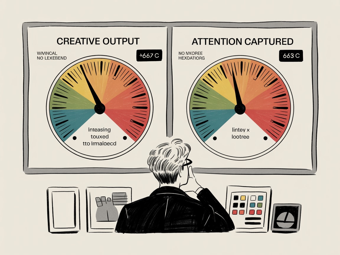 A split-screen visual showing a flood of AI-generated video ads on one side and a single focused viewer on the other, representing the tension between creative volume and genuine attention
