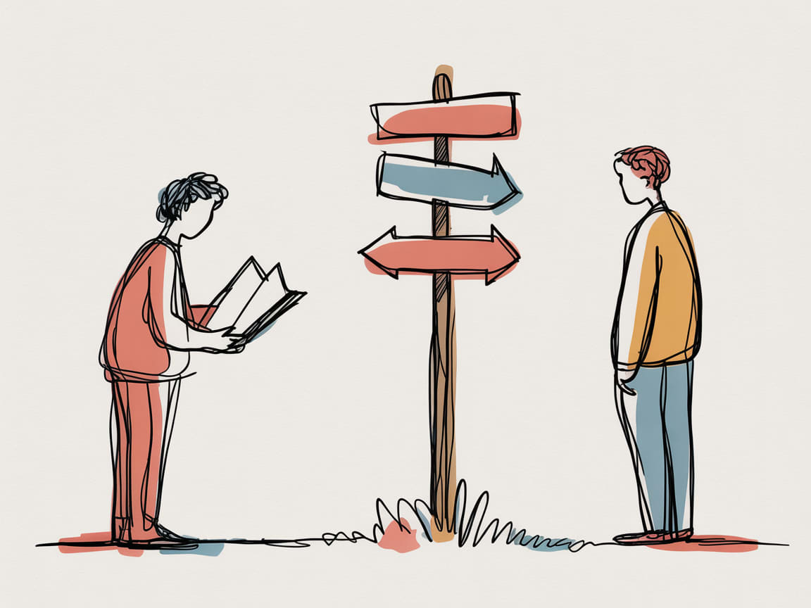 Ink illustration of a figure navigating a map being redrawn beneath their feet
