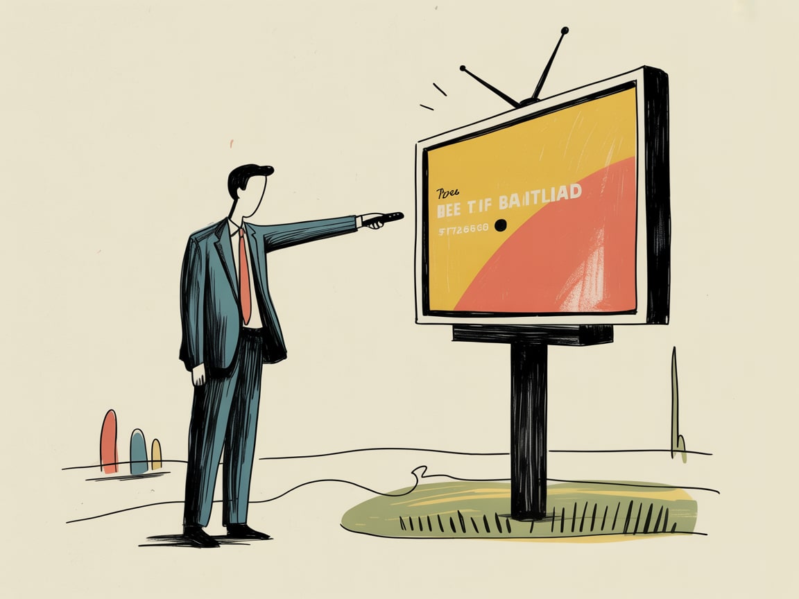 Editorial illustration of a television screen displaying cookie ads being measured like a social media post with engagement metrics floating around it