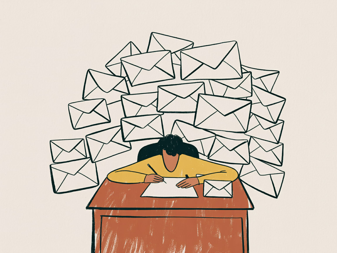 A robotic arm carefully sorting coloured envelopes on a conveyor belt, each one addressed differently