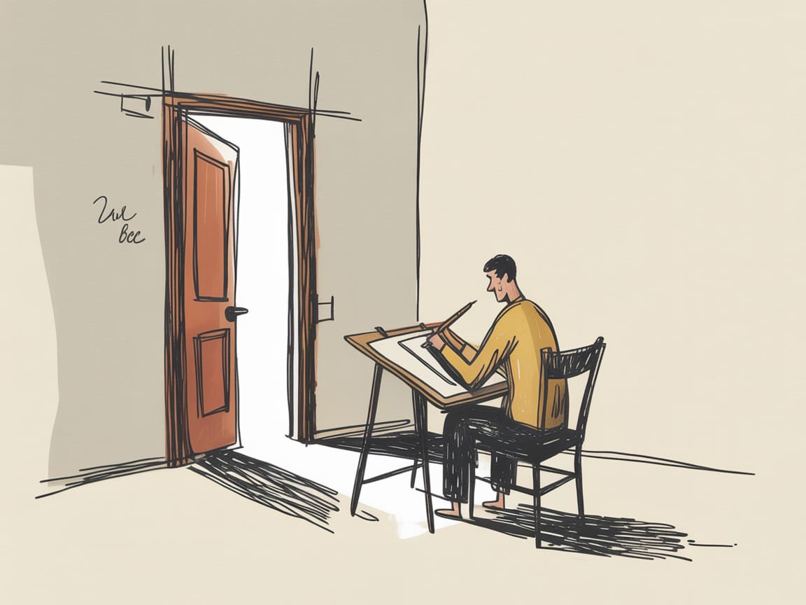 Editorial illustration of a designer pulling back a curtain to reveal hidden manipulative UI patterns underneath