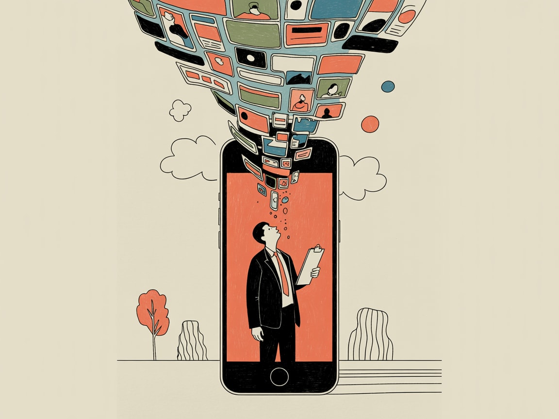Editorial illustration of a programmatic advertising acquisition deal in mobile-first markets