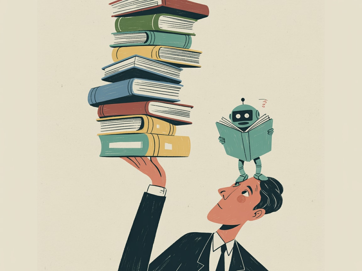 Editorial illustration of a figure navigating a shifting search engine landscape with AI and traditional ranking signals colliding