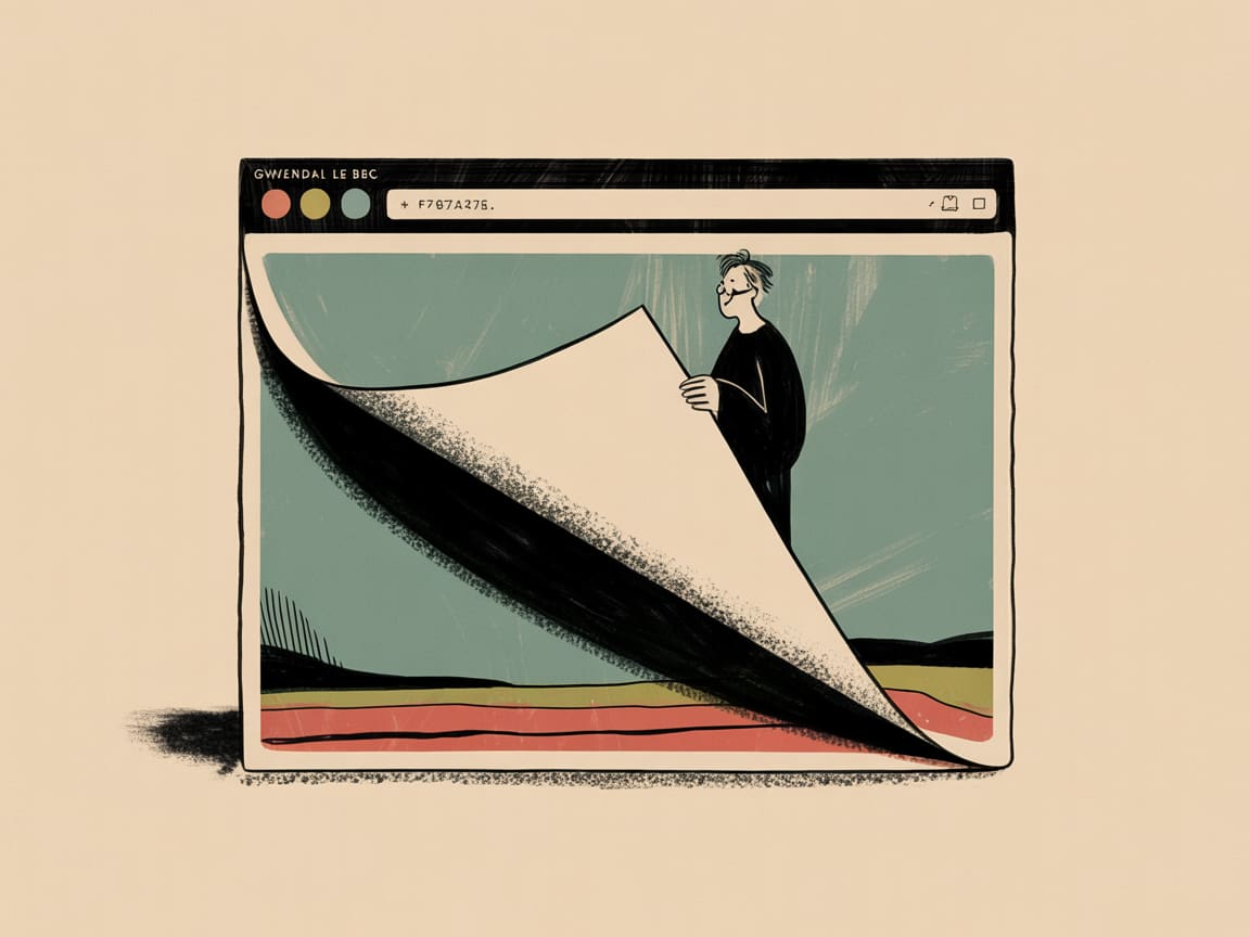 Editorial illustration of a developer manipulating overlapping browser frames like film reels