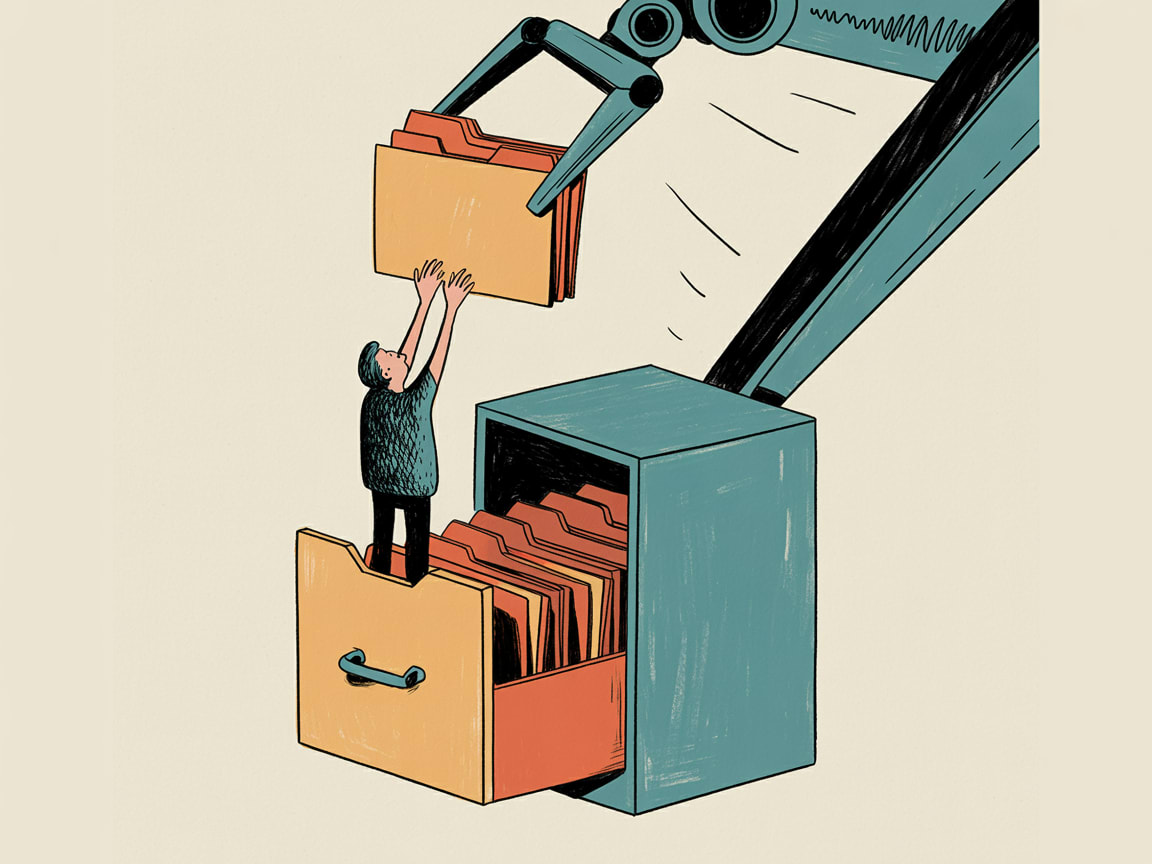 Editorial illustration of a data architect stitching together customer data streams into a unified AI-ready profile
