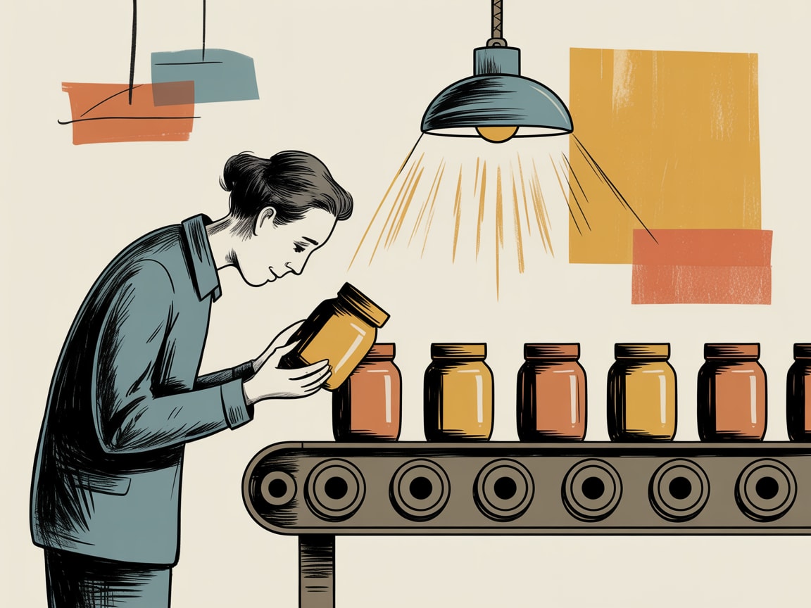 Editorial illustration of a brand content production system balancing speed and creative quality