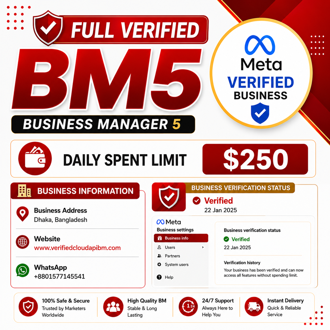 Buy Full Verified BM5 | Daily Spend Limit $250 Spending History High