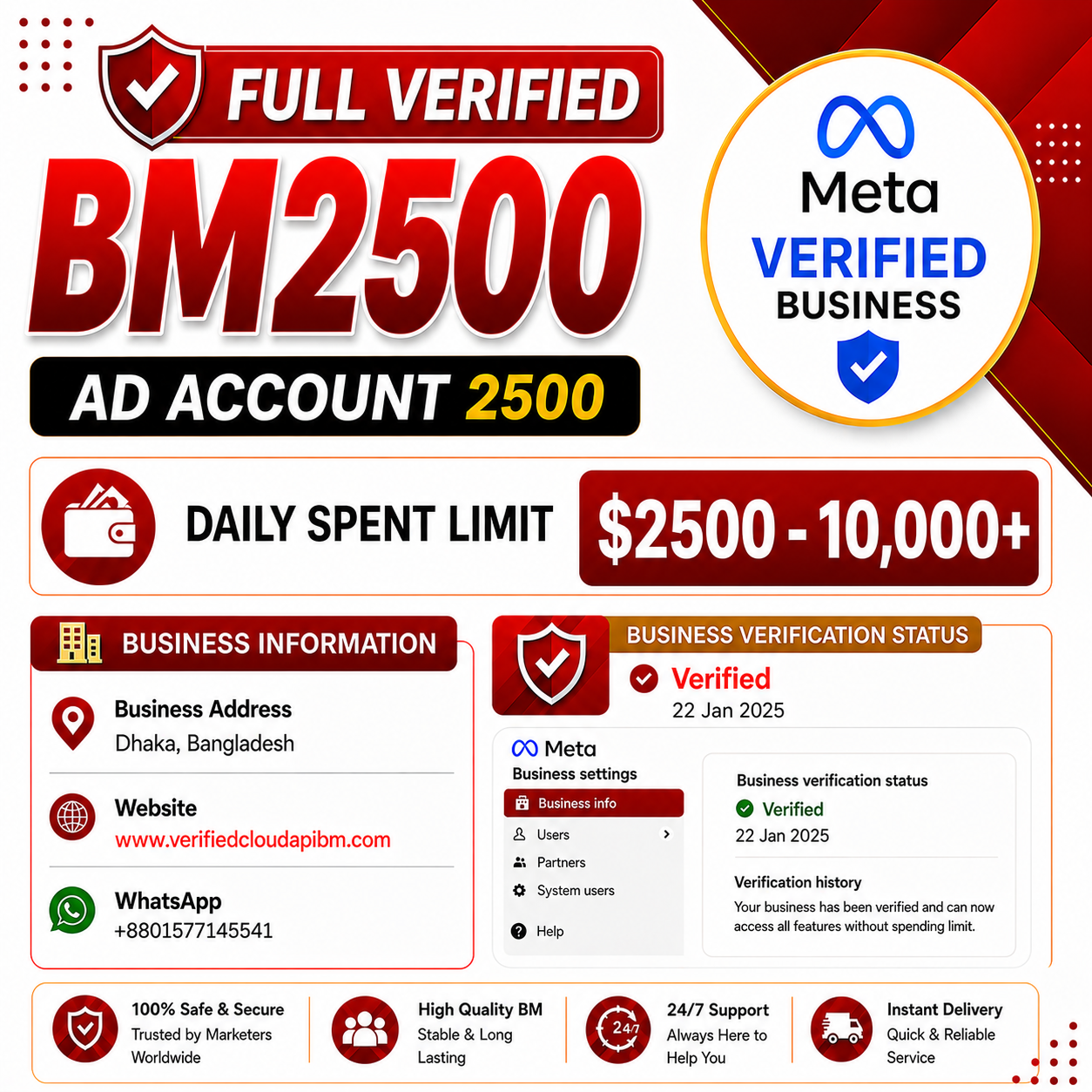 Buy Verified BM2500 – High Daily Spend Limit Meta Business Manager