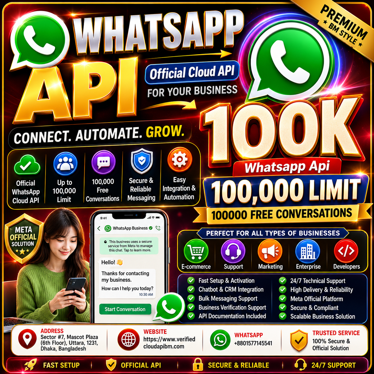 Buy WhatsApp Cloud API 100K Limit – Official Business API with 100,000 Free Conversations
