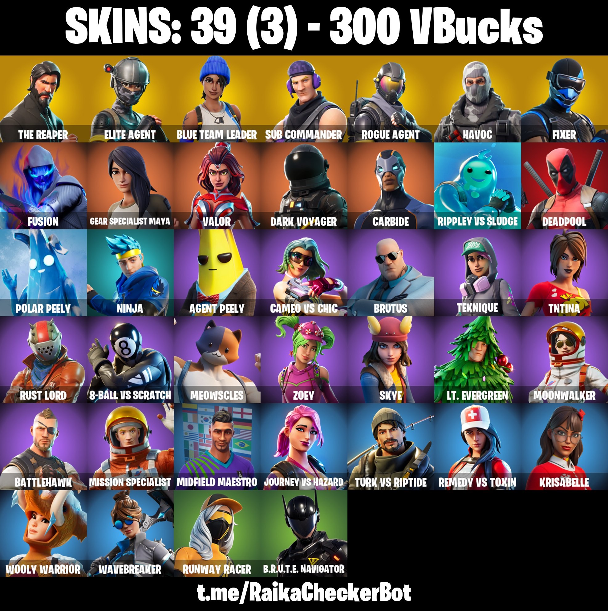 Fortnite Account ( PLAYSTATION / XBOX / PC / MOBILE / NINTENDO ) The Reaper, Take The L, Blue Team Leader, Havoc, Sub Commander, Rogue Agent (39 Skins)