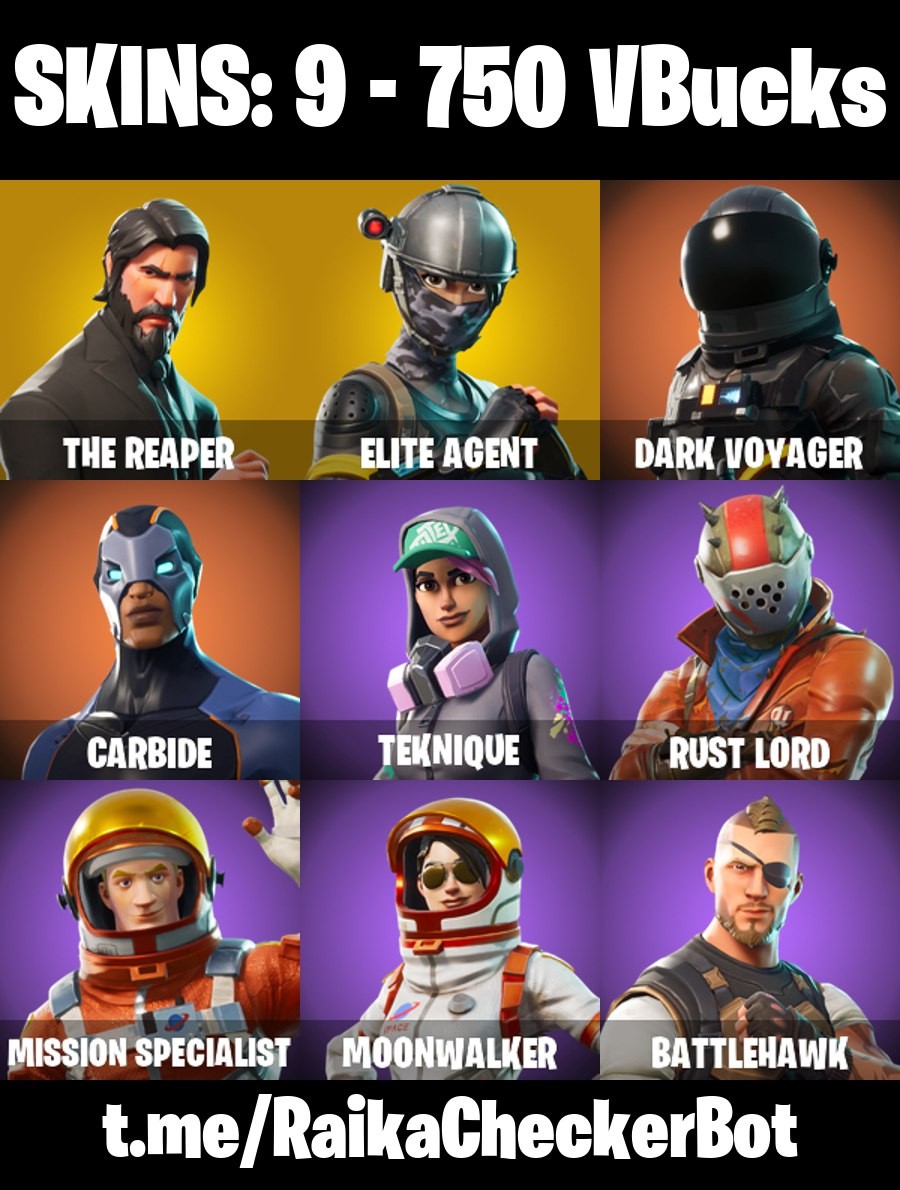 Fortnite Account ( PLAYSTATION / XBOX / PC / MOBILE / NINTENDO ) The Reaper, Take The L, Elite Agent, Carbide, Dark Voyager (9 Skins)