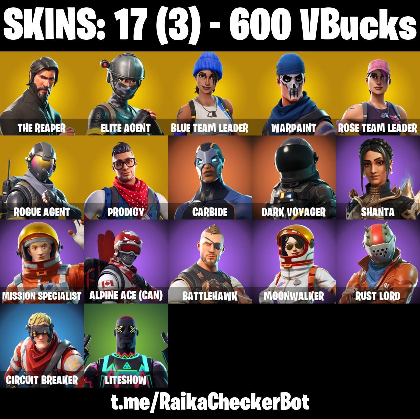 Fortnite Account ( PLAYSTATION / XBOX / PC / MOBILE / NINTENDO ) The Reaper, Take The L, Blue Team Leader, Rogue Agent, OG STW (17 Skins)