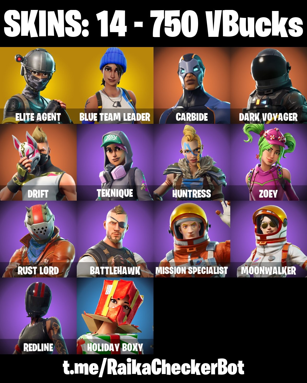 Fortnite Account ( PLAYSTATION / XBOX / PC / MOBILE / NINTENDO ) Take The L, Elite Agent, Blue Team Leader, Drift, Dark Voyager (14 Skins)