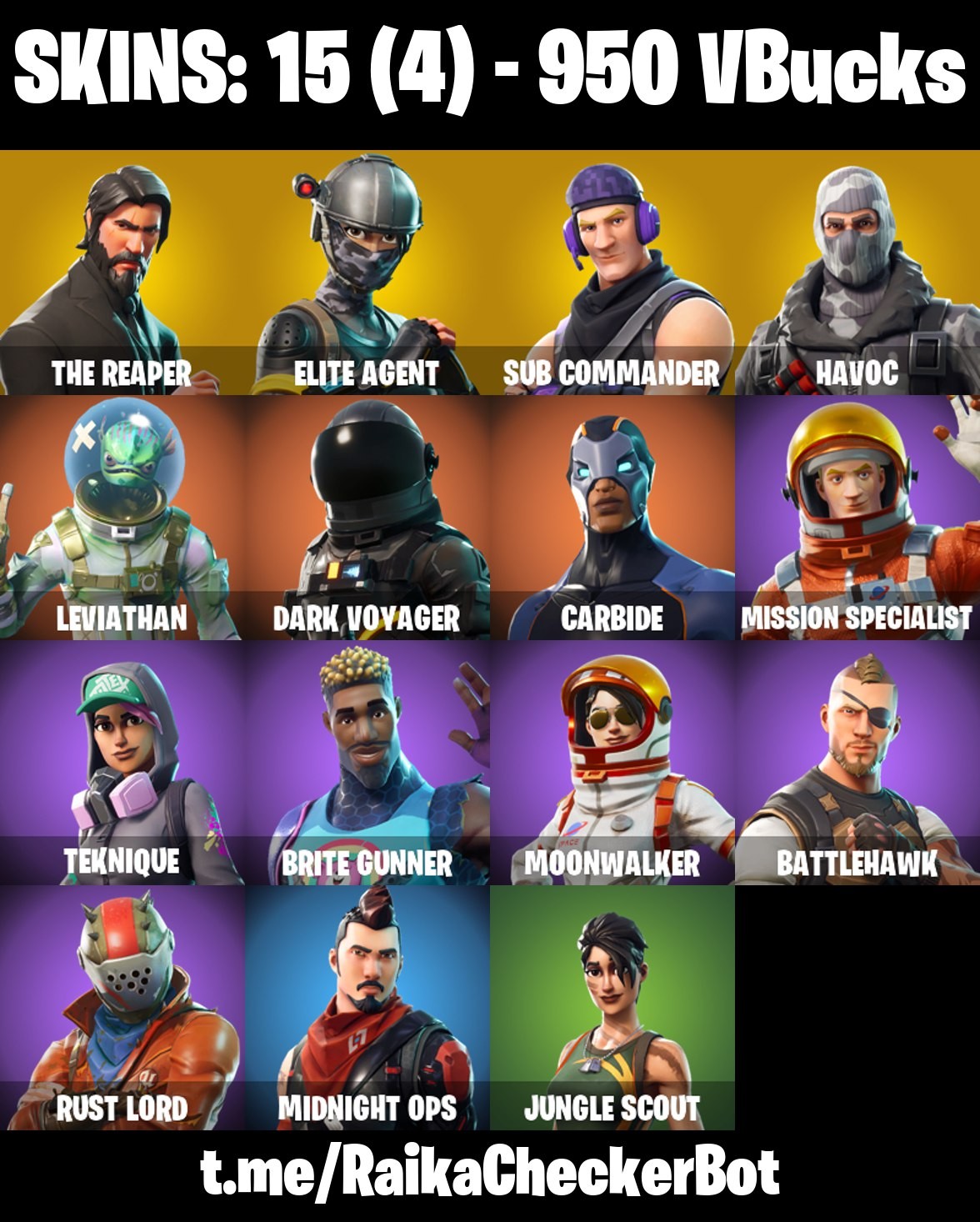 Fortnite Account ( PLAYSTATION / XBOX / PC / MOBILE / NINTENDO ) The Reaper, 950 V-Bucks, Leviathan, Take The L, Mako, Havoc, Sub Commander (15 Skins)