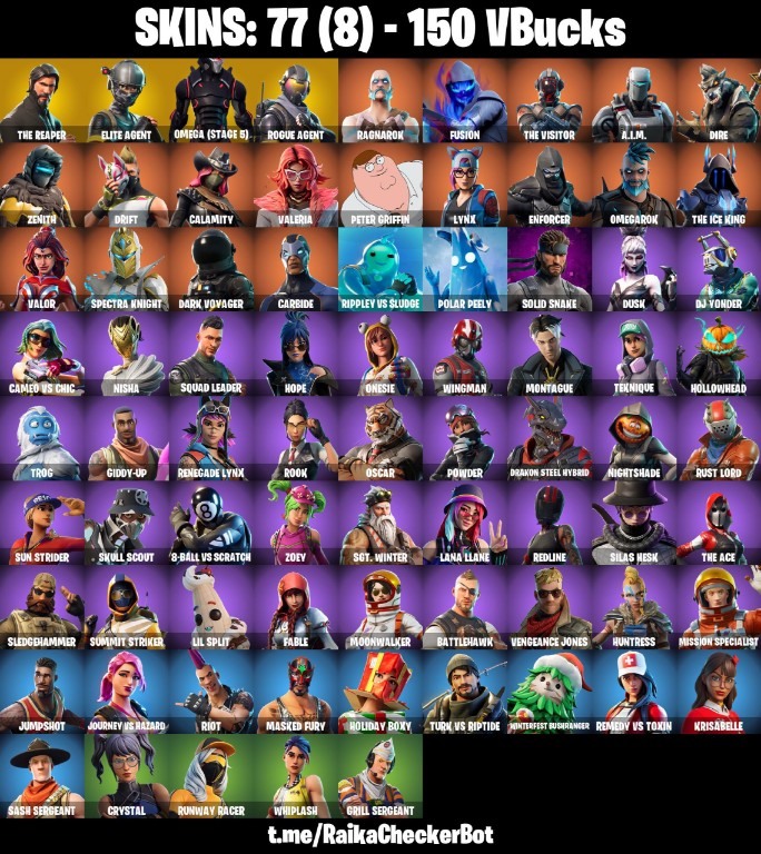 Fortnite Account ( PLAYSTATION / XBOX / PC / MOBILE / NINTENDO ) The Reaper, Take The L, Omega (Stage 5), Elite Agent, Rogue Agent (77 Skins)