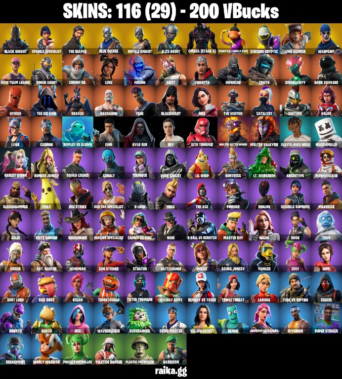 Fortnite Account ( PLAYSTATION / XBOX / PC / MOBILE / NINTENDO ) Black Knight, Sparkle Specialist, The Reaper, AC/DC, Floss, Fishstick (World Cup) (116 Skins)