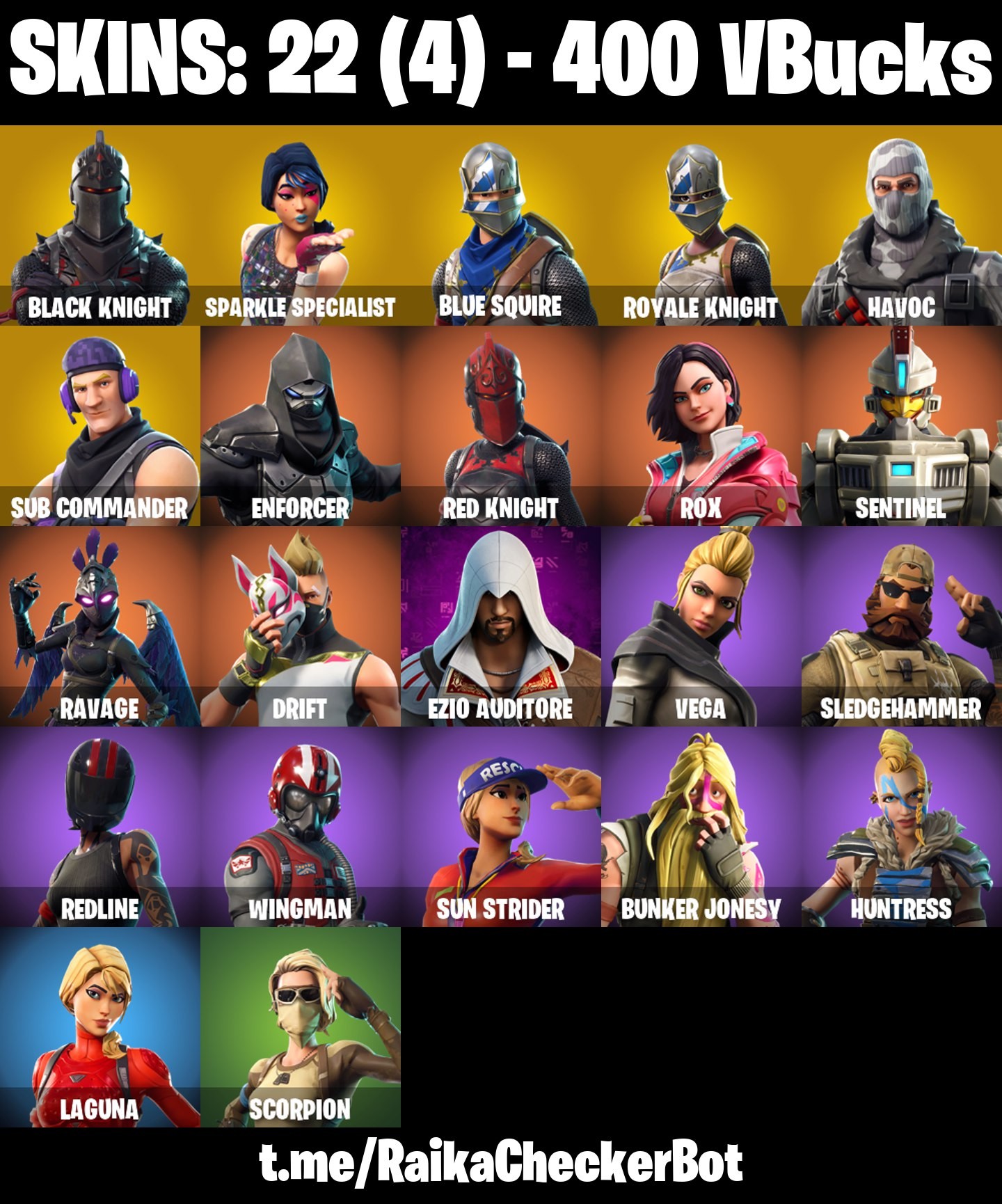 Fortnite Account ( PLAYSTATION / XBOX / PC / MOBILE / NINTENDO ) Black Knight, Sparkle Specialist, Blue Squire, Royale Knight, Floss, Mako (22 Skins)