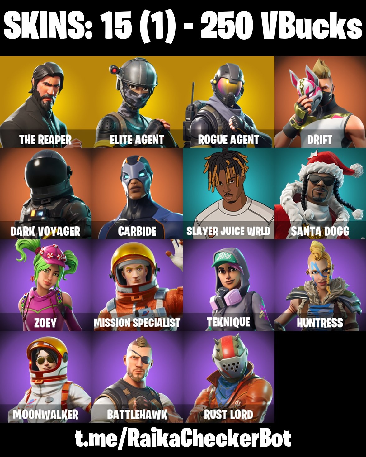 Fortnite Account ( PLAYSTATION / XBOX / PC / MOBILE / NINTENDO ) The Reaper, Rogue Agent, Take The L, Zoey, Carbide, Drift (15 Skins)