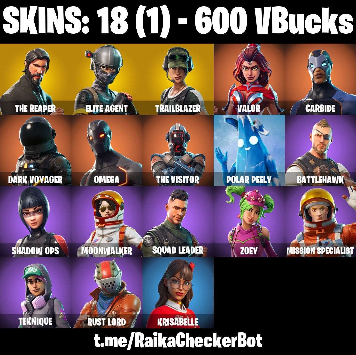 Fortnite Account ( PLAYSTATION / XBOX / PC / MOBILE / NINTENDO ) The Reaper, Take The L, Trailblazer, Omega, Elite Agent (18 Skins)