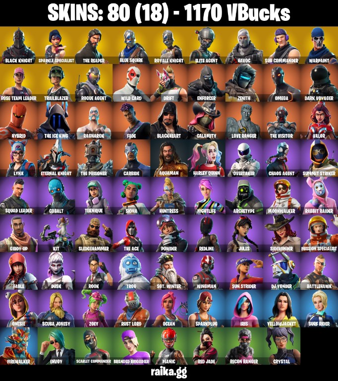 Fortnite Account ( PLAYSTATION / XBOX / PC / MOBILE / NINTENDO ) Black Knight, Sparkle Specialist, The Reaper, Mako, Take The L, Royale Knight, Floss (80 Skins)