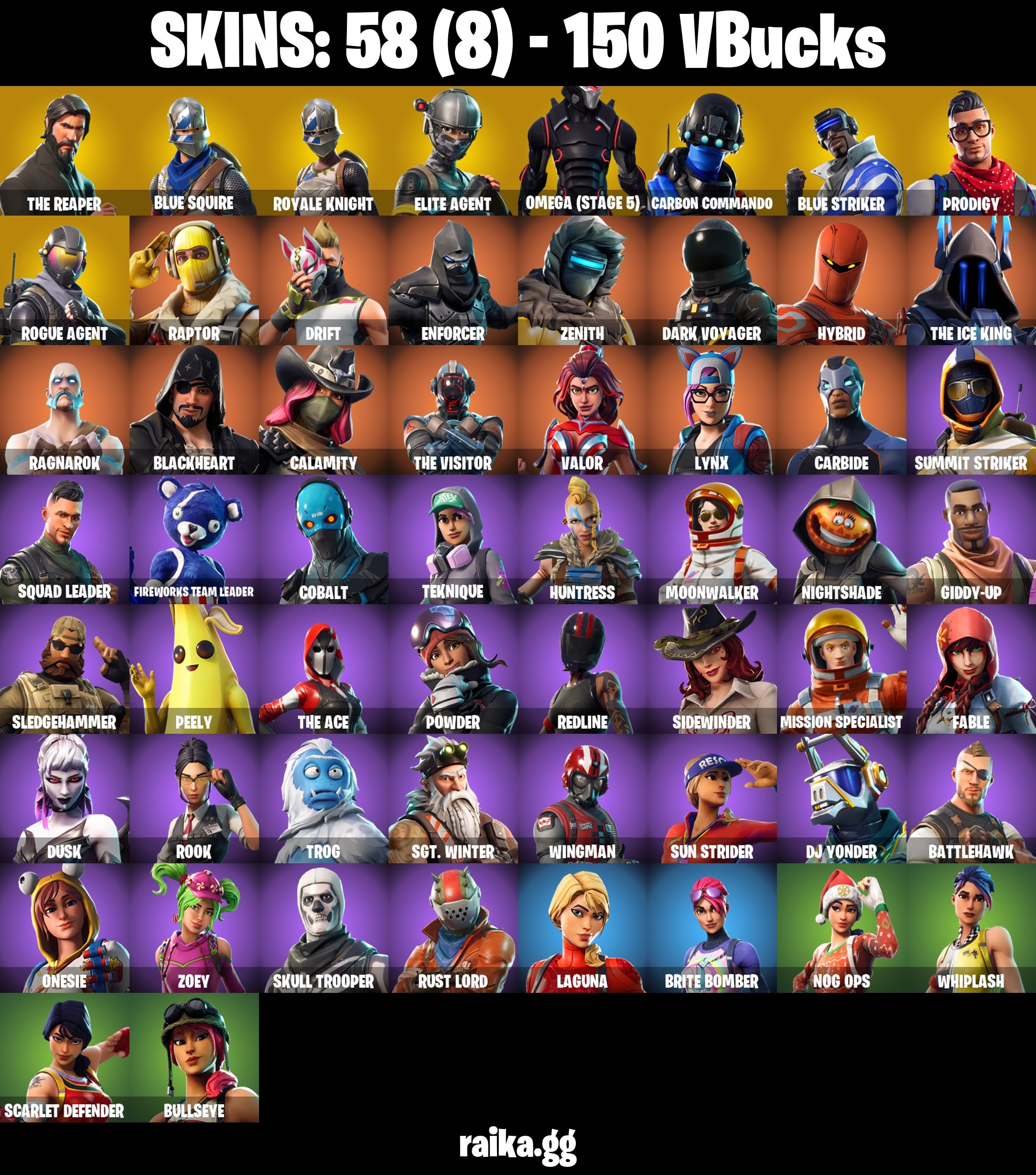 Fortnite Account ( PLAYSTATION / XBOX / PC / MOBILE / NINTENDO ) Floss, The Reaper, Take The L, Mako, Royale Knight, Omega (Stage 5) (58 Skins)