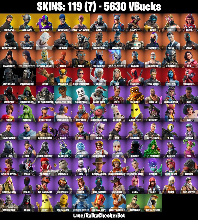 Fortnite Account ( PLAYSTATION / XBOX / PC / MOBILE / NINTENDO ) The Reaper, 5630 V-Bucks, Take The L, Gridiron, OG STW (119 Skins)