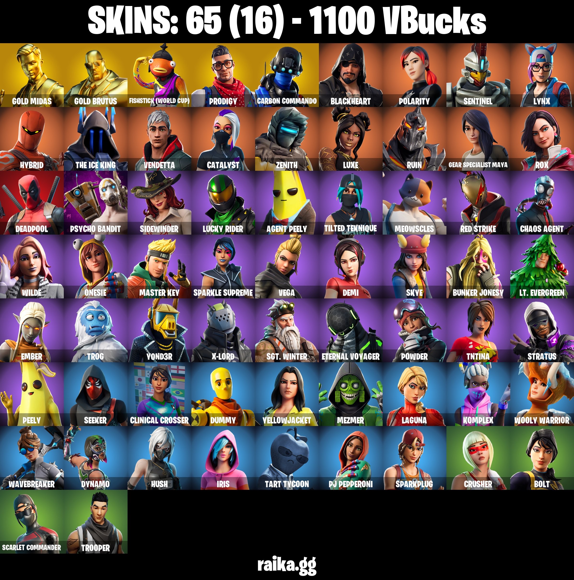 Fortnite Account ( PLAYSTATION / XBOX / PC / MOBILE / NINTENDO ) Leviathan Axe, Fishstick (World Cup), Gold Midas, Gold Brutus (65 Skins)