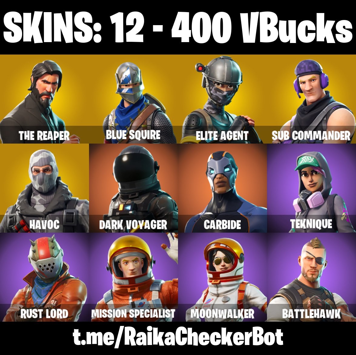 Fortnite Account ( PLAYSTATION / XBOX / PC / MOBILE / NINTENDO ) The Reaper, Blue Squire, Take The L, Sub Commander (12 Skins)
