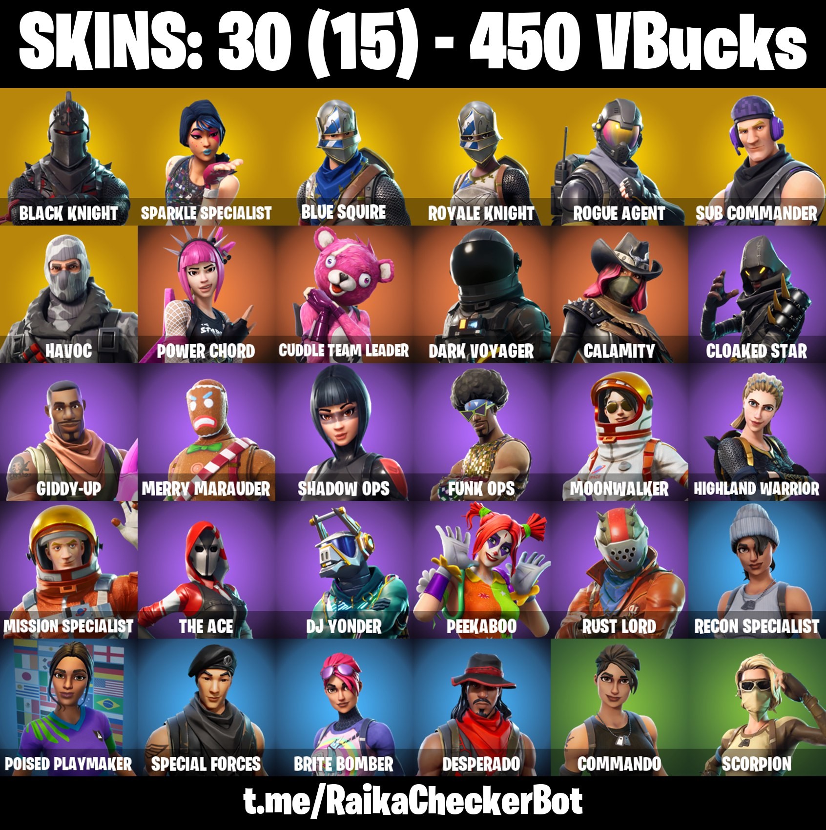 Fortnite Account ( PLAYSTATION / XBOX / PC / MOBILE / NINTENDO ) Black Knight, Sparkle Specialist, Floss, AC/DC, Blue Squire, Take The L, Royale Knight (30 Skins)