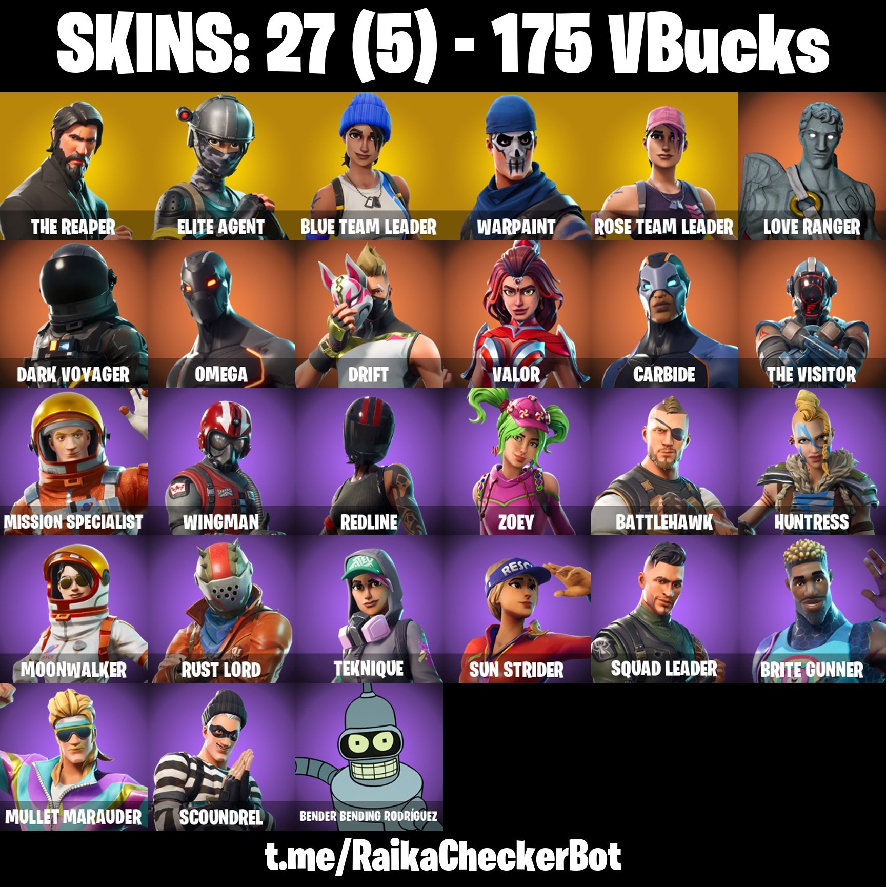 Fortnite Account ( PLAYSTATION / XBOX / PC / MOBILE / NINTENDO ) (THE REAPER, THE REAPER, ELITE AGENT, BLUE TEAM LEADER, OG STW) (27 Skins)