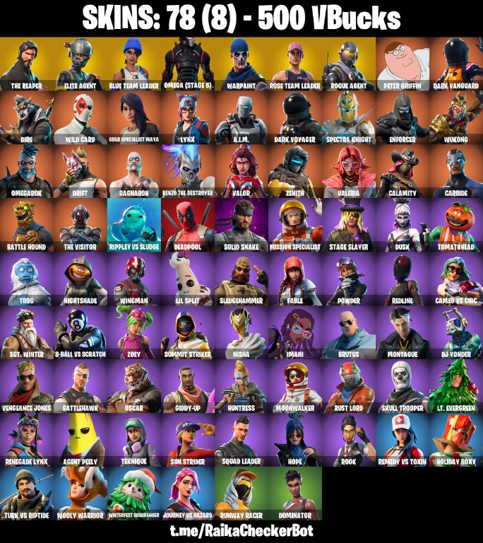 Fortnite Account ( PLAYSTATION / XBOX / PC / MOBILE / NINTENDO ) (THE REAPER, TAKE THE L, OMEGA (STAGE 5), BLUE TEAM LEADER, OG STW) (78 Skins)