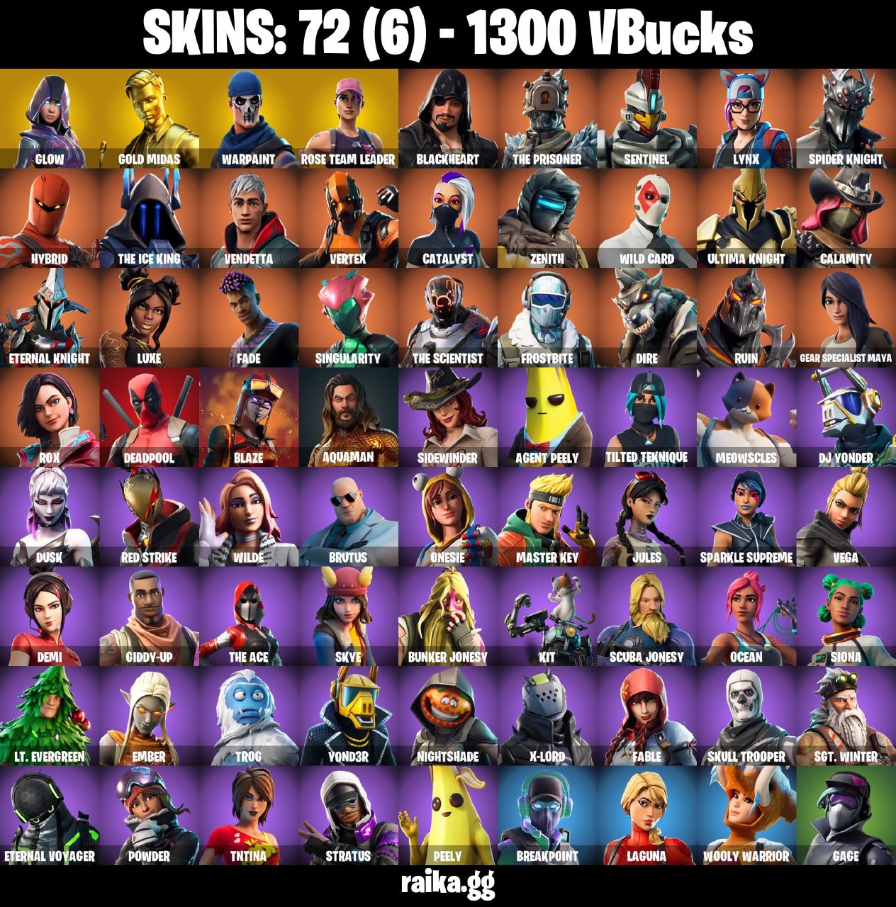 Fortnite Account ( PLAYSTATION / XBOX / PC / MOBILE / NINTENDO ) (OG STW, GLOW, GOLD MIDAS, TAKE THE ELF) (72 Skins)