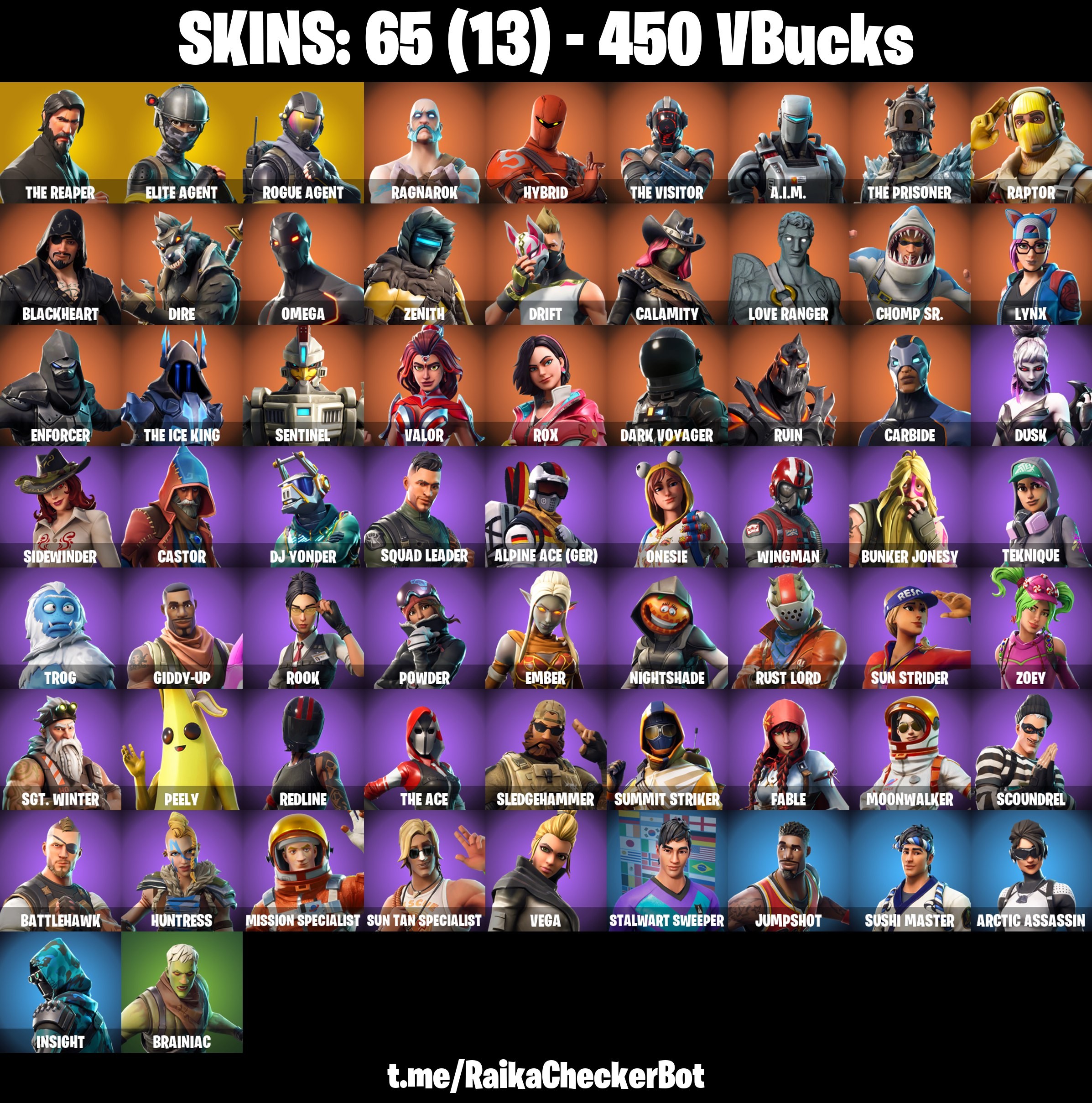 Fortnite Account ( PLAYSTATION / XBOX / PC / MOBILE / NINTENDO ) (THE REAPER, TAKE THE L, ELITE AGENT, ROGUE AGENT) (65 Skins)