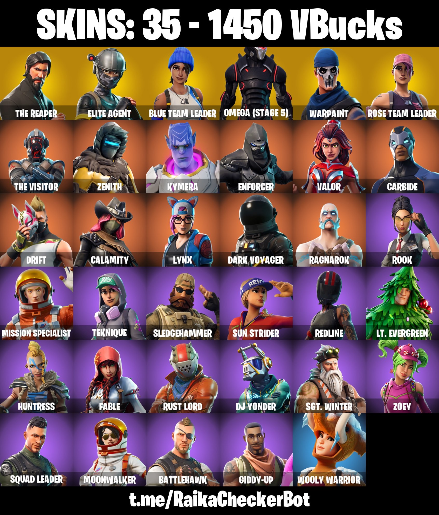 Fortnite Account ( PLAYSTATION / XBOX / PC / MOBILE / NINTENDO ) (THE REAPER, TAKE THE L, OMEGA (STAGE 5), OG STW, CARBIDE, BLUE TEAM LEADER) (35 Skins)