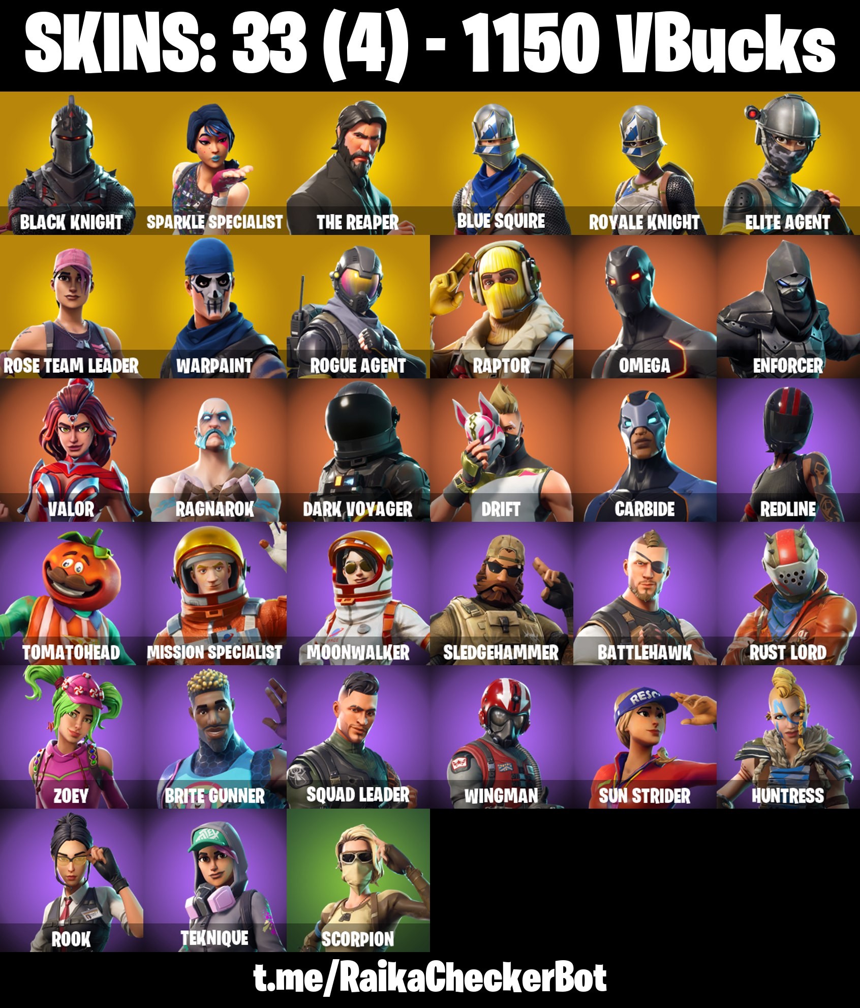 Fortnite Account ( PLAYSTATION / XBOX / PC / MOBILE / NINTENDO ) (BLACK KNIGHT, SPARKLE SPECIALIST, AC/DC, THE REAPER, FLOSS, OG STW, ROGUE AGENT) (33 Skins)